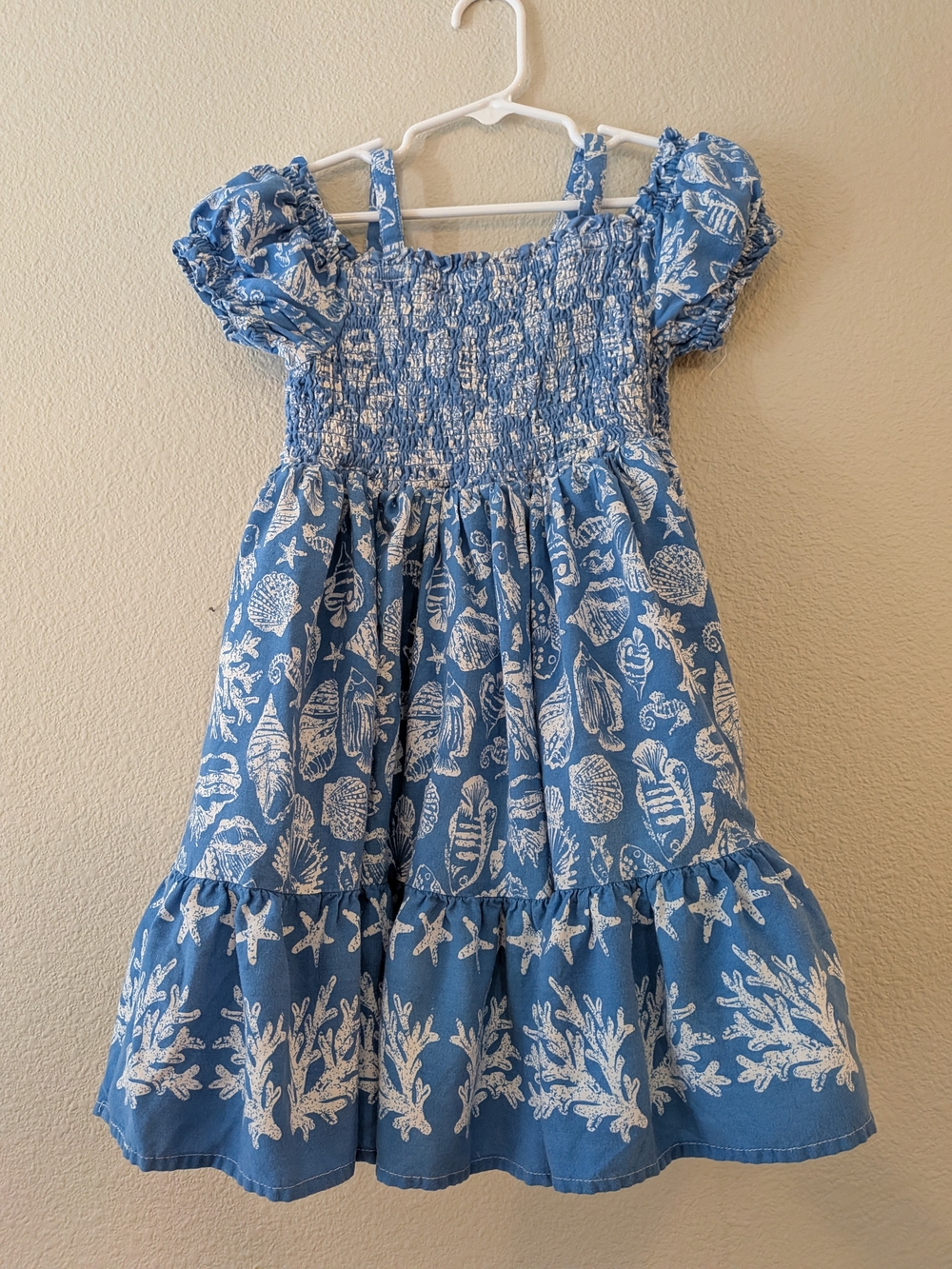 Tommy Bahama Blue Shell And Fish-Print Smocked Beachy Sundress